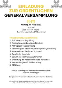 Ordentliche Generalversammlung am 10.03.2025